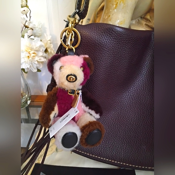 NWT COACH SHEARLING PATCHWORK BEAR BAG CHARM - Picture 12 of 12